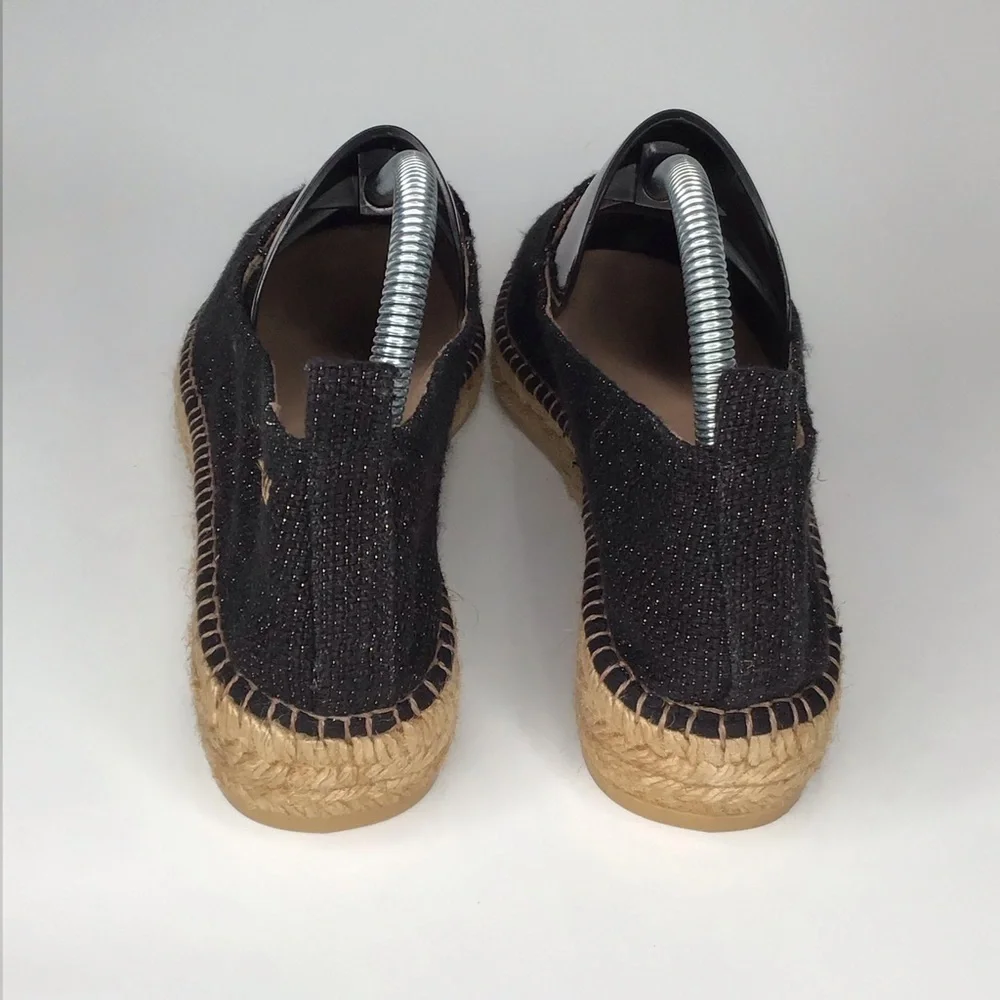 NWOT VISCATA BARCELONA Black Sheen Palafrugell Linen Espadrille Flats.